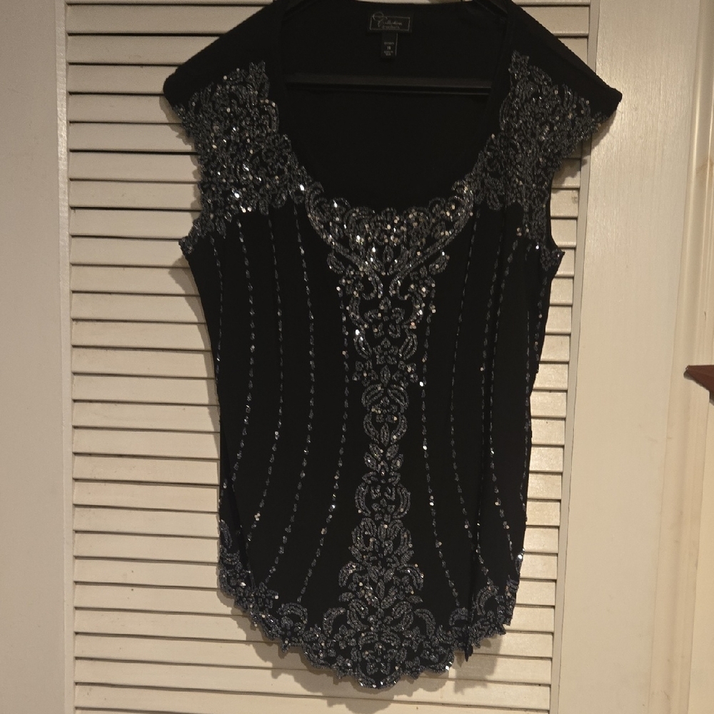 Dressbarn Black Top with Silver Detailing